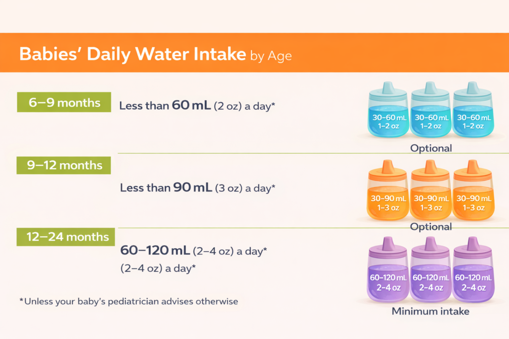 when can babies drink water daily intake by age
