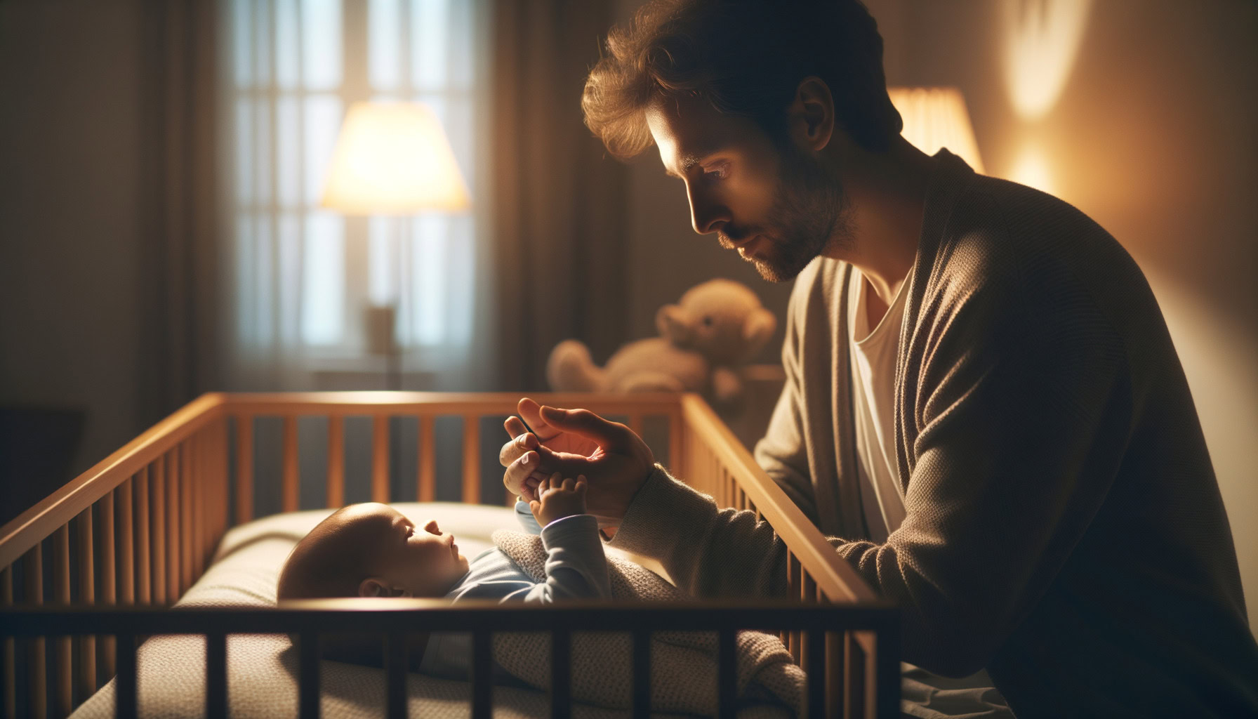 parent comforting baby during 4 month sleep regression in nursery